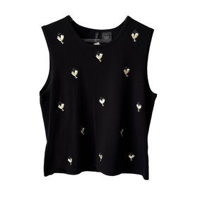 Etoile champagne glass embroiled sleeveless black sweater medium